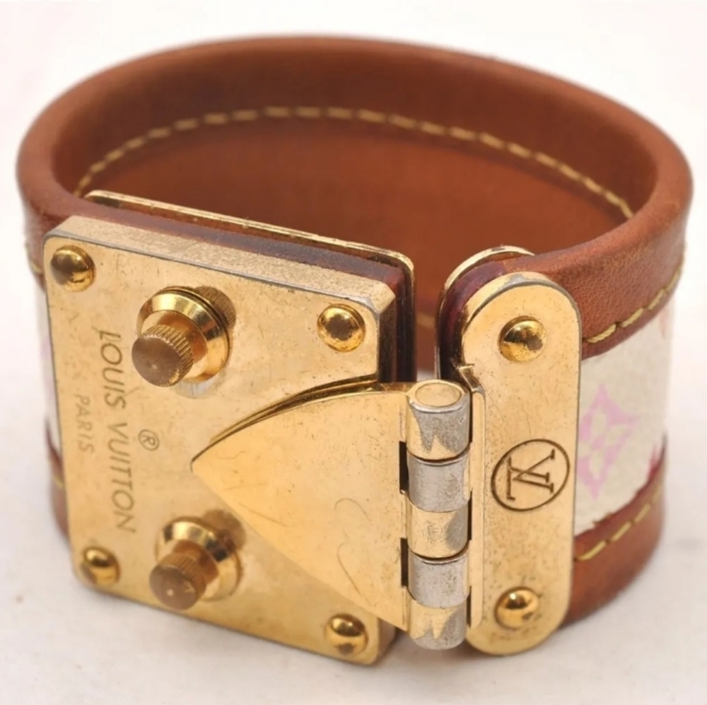 Auth Louis Vuitton Multicolor Monogram White Leather BRACELET LV 7" - Picture 16 of 16